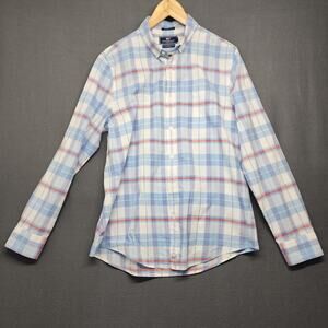 Vineyard Vines Shirt Mens Medium Blue Red Plaid Slim Fit Murray Saltwater Wash
